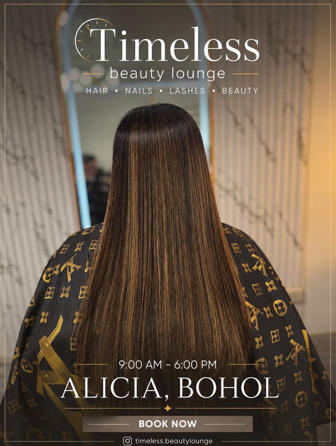 High-end polished hair color and wave transformation