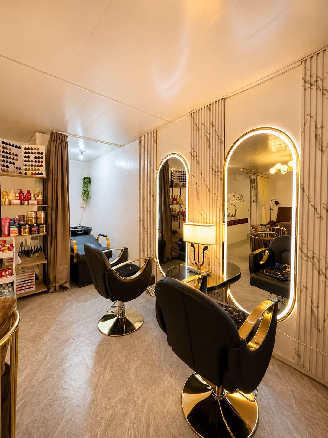 Timeless Beauty Lounge private styling stations and ambient mirrors